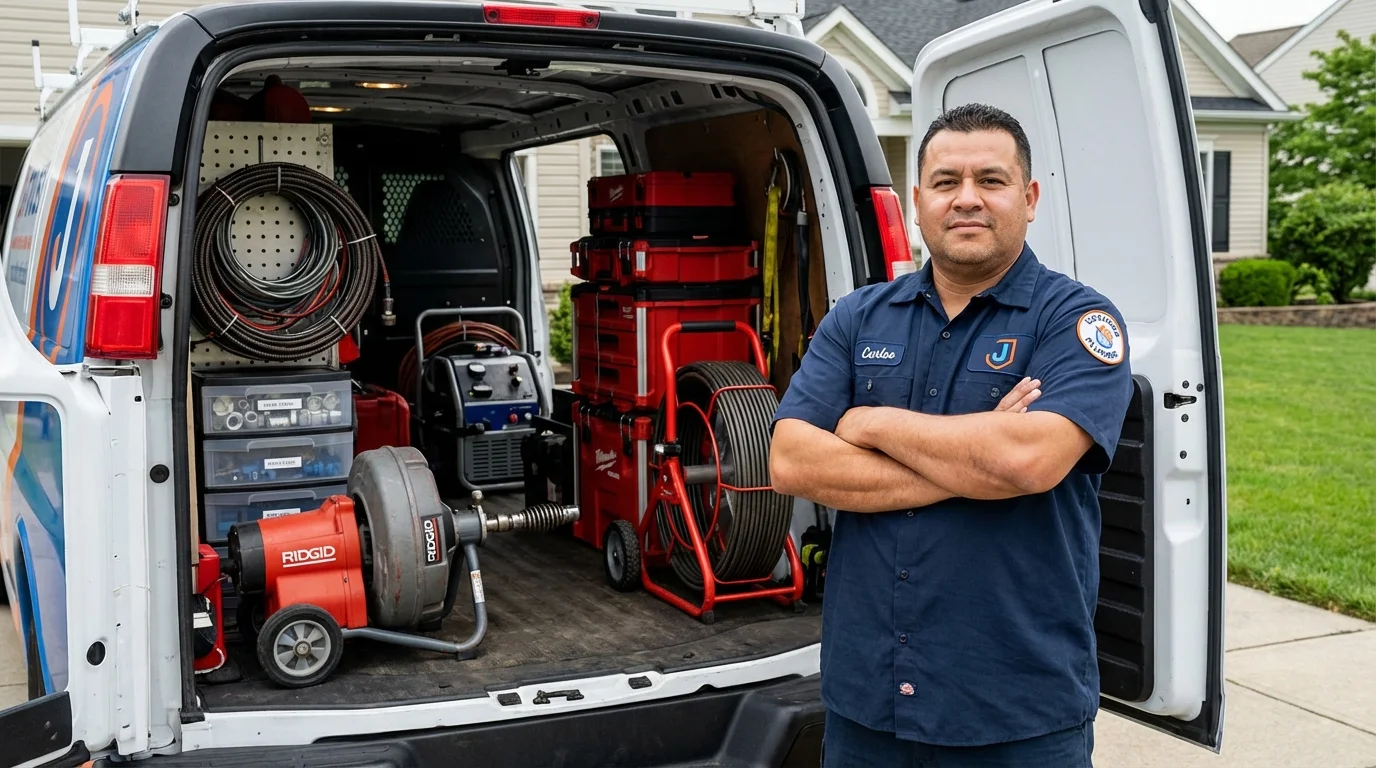 Professional drain cleaning equipment and Johns Plumbing LLC plumber in Elbridge