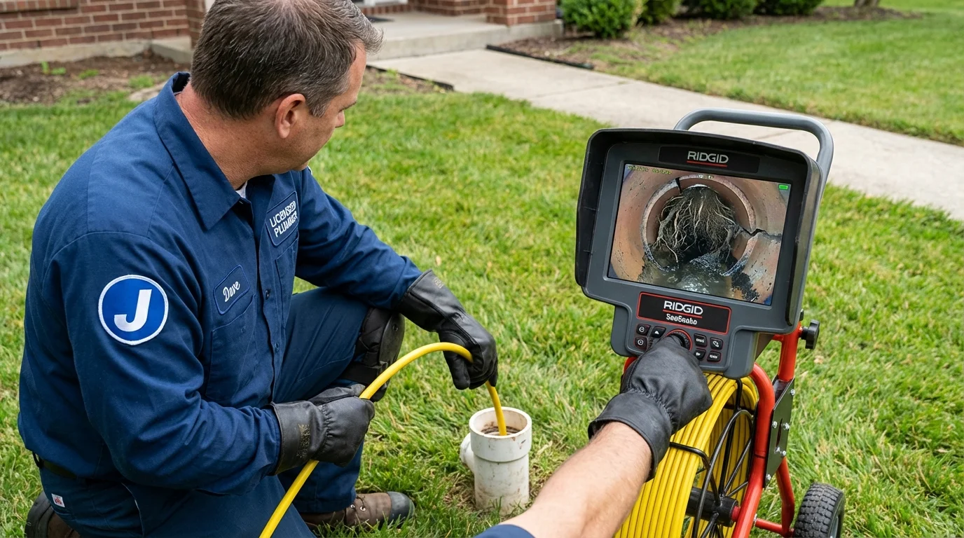 Sewer camera inspection being performed by Johns Plumbing LLC in Elbridge