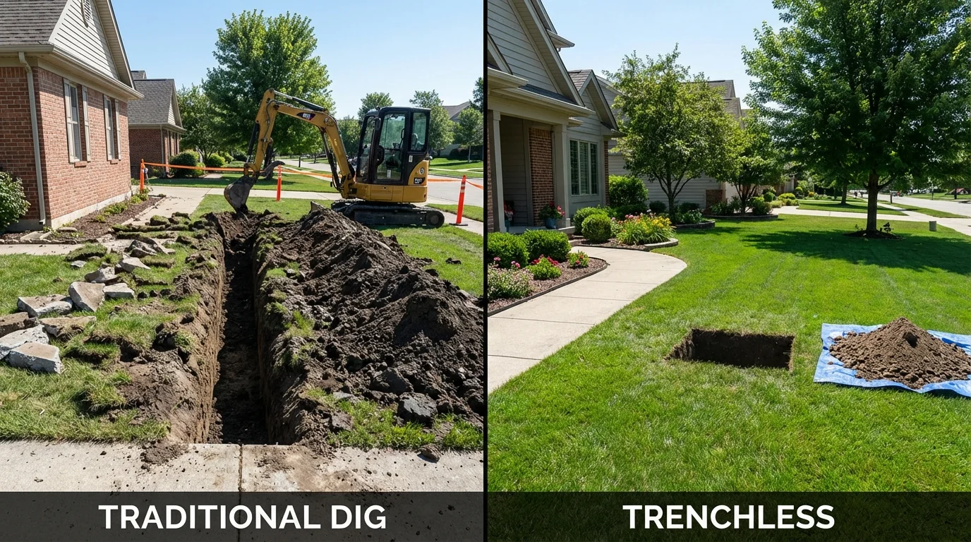 Trenchless sewer repair with minimal yard damage versus traditional excavation in Elbridge, NY